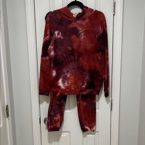 Tie-Dye Cozy Hoodie & Jogger Set - Red